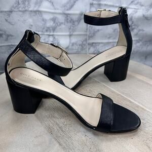 Cole Haan Grand.OS Josie Black Suede Block Heel Sandal Womens 10.5 Open Toe Shoe